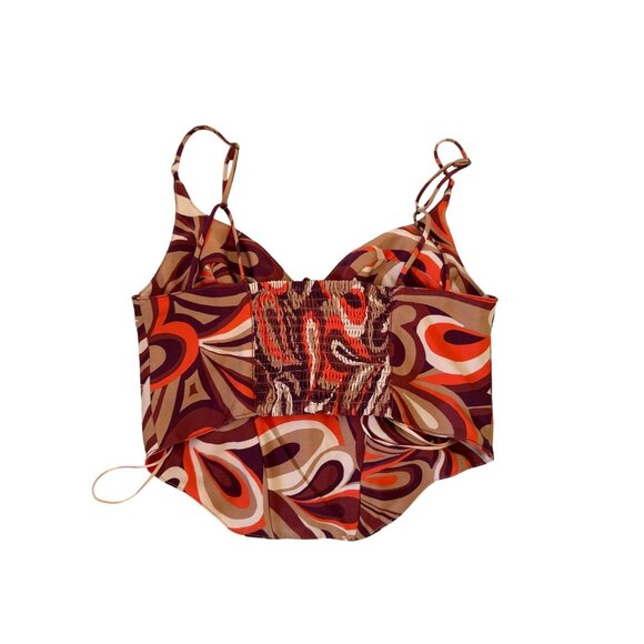 URBAN OUTFITTERS Retro 70s Print Corset Crop Tank Top Size Medium - Picture 3 of 6